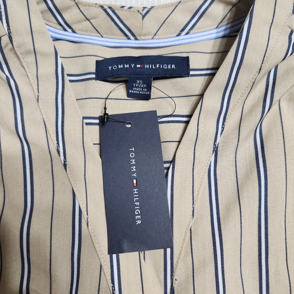 Tommy Hilfiger Tan and Blue Striped Sleeveless Shirt - Picture 2 of 8